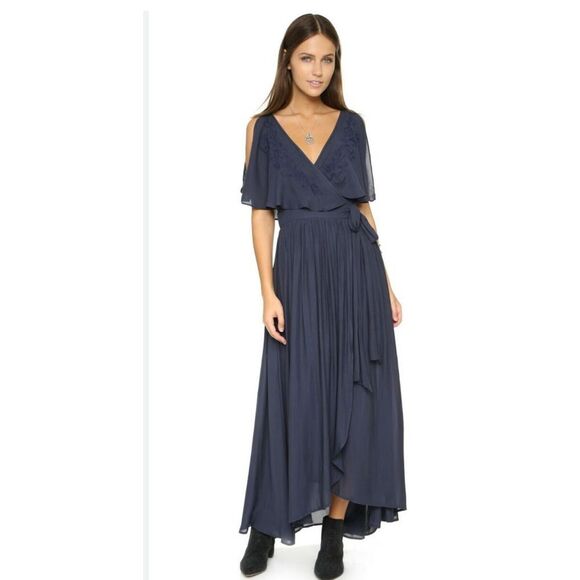 Boho Free People Fiona Maxi Dress Blue Wrap Fairy XS - Picture 2 of 9